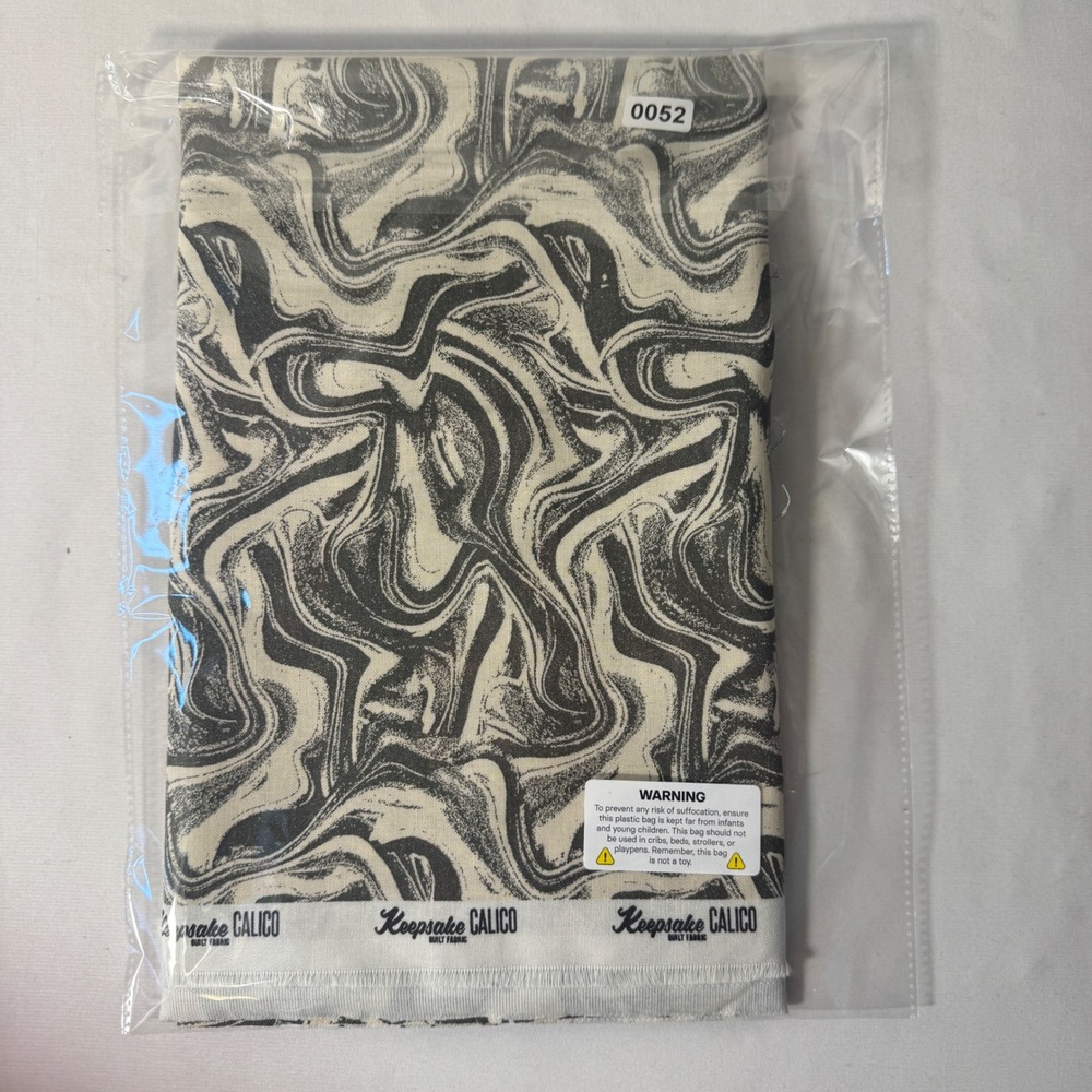 Keepsake Calico Quilt Fabric 27x42.5 Black Cream Marble Swirl Abstract